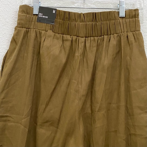 EXPRESS Dark Khaki Super High Rise Linen-Blend Paperbag Ankle Pant Size M - Picture 7 of 13
